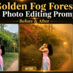 Golden Fog Forest AI Photo Editing Prompt cinematic AI-edited outdoor portrait result