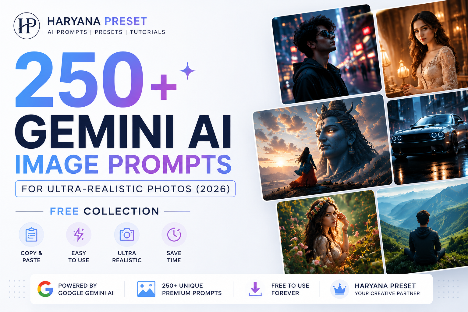 250+ Gemini AI Image Prompts (2026) | Haryana Preset